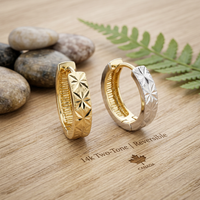 14k Yellow & White Gold Diamond Cut Reversible Huggie Earrings | Whistler Keepsake