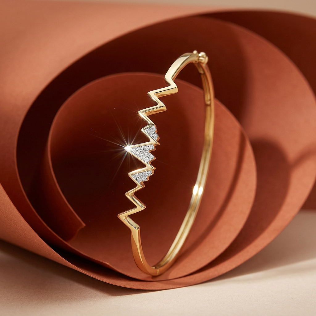 14k Yellow Gold Diamond Mountain Bangle | Luxury Whistler Gift