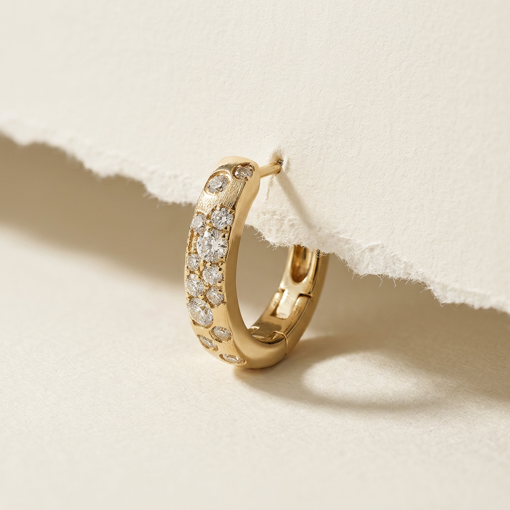 14k Yellow Gold Diamond Snowfall Huggie Earrings | Luxury Winter Gift
