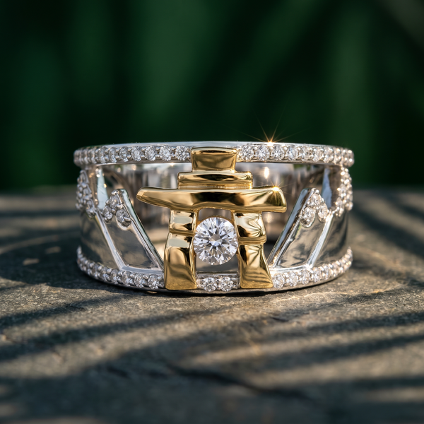 14k Canadian Gold Diamond Inukshuk Mountain Ring | 0.10ct | Whistler Keepsake