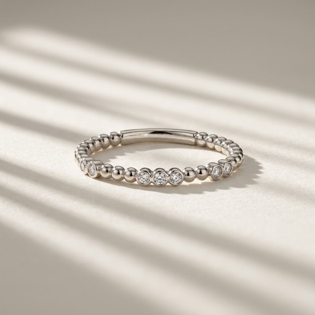 10k White Gold Diamond Antique Beaded Stacker Ring | 0.20ct | Whistler Keepsake