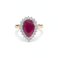 18k Pear Ruby and Diamond Halo Dinner Ring