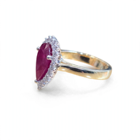 18k Pear Ruby and Diamond Halo Dinner Ring