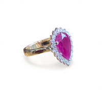 18k Pear Ruby and Diamond Halo Dinner Ring