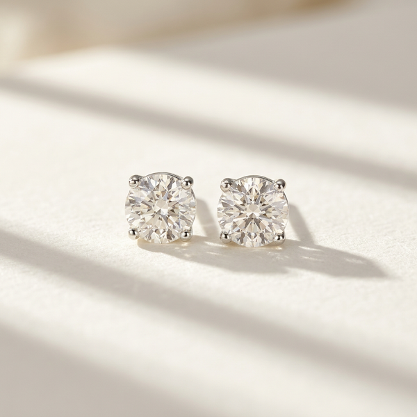 14k White Gold Canadian Diamond Solitaire Stud Earrings