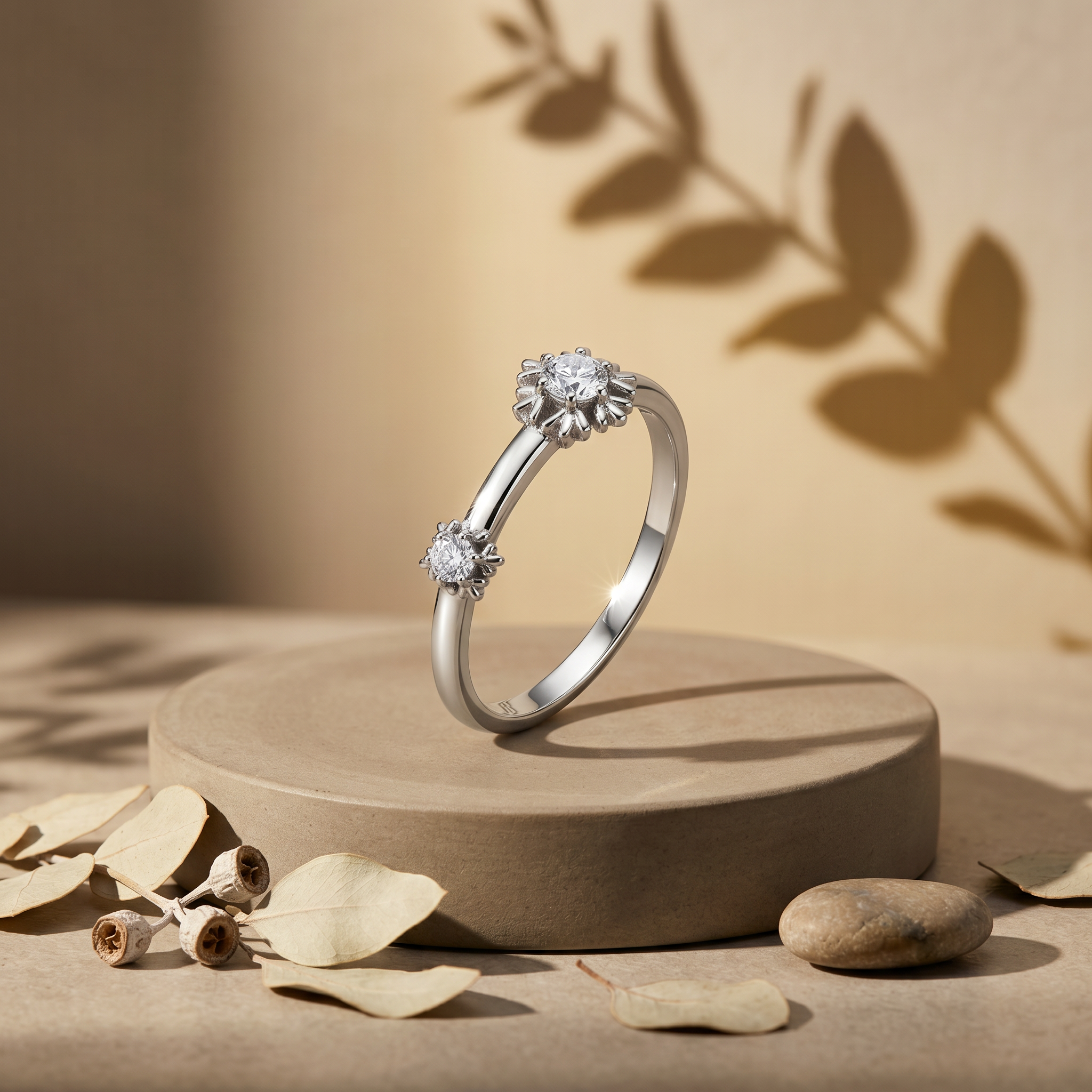 14k White Gold Canadian Diamond Double Snowflake Stacker Ring | 0.12cttw | Whistler Winter Keepsake