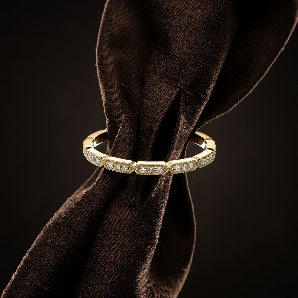 10k Yellow Gold Diamond Antique Milgrain Stacker Ring | 0.08ct | Whistler Keepsake