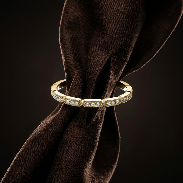 10k Yellow Gold Diamond Antique Milgrain Stacker Ring | 0.08ct | Whistler Keepsake