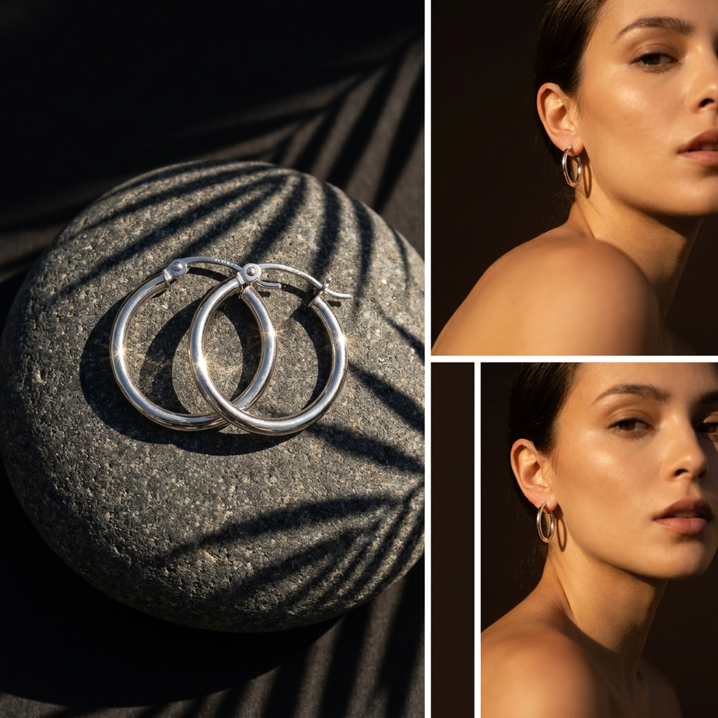 14k White Gold Tube Hoop Earrings | 15mm Small | Whistler Keepsake