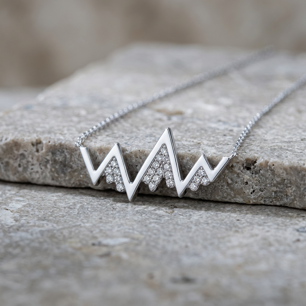 14k White Gold Diamond Snow Capped Mountain Pendant | Whistler Inspired Jewelry