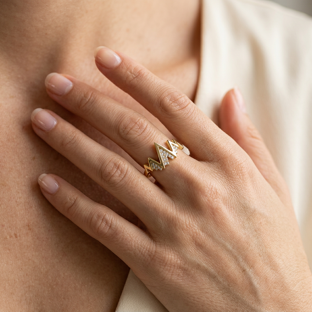 14k Yellow Gold Diamond Snow Capped Mountain Ring | Adventure & Graduation Gift