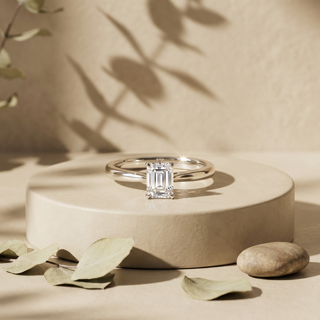 18k White Gold Canadian Diamond Emerald Cut Solitaire Engagement Ring | 0.30ct–0.50ct | Whistler Bridal
