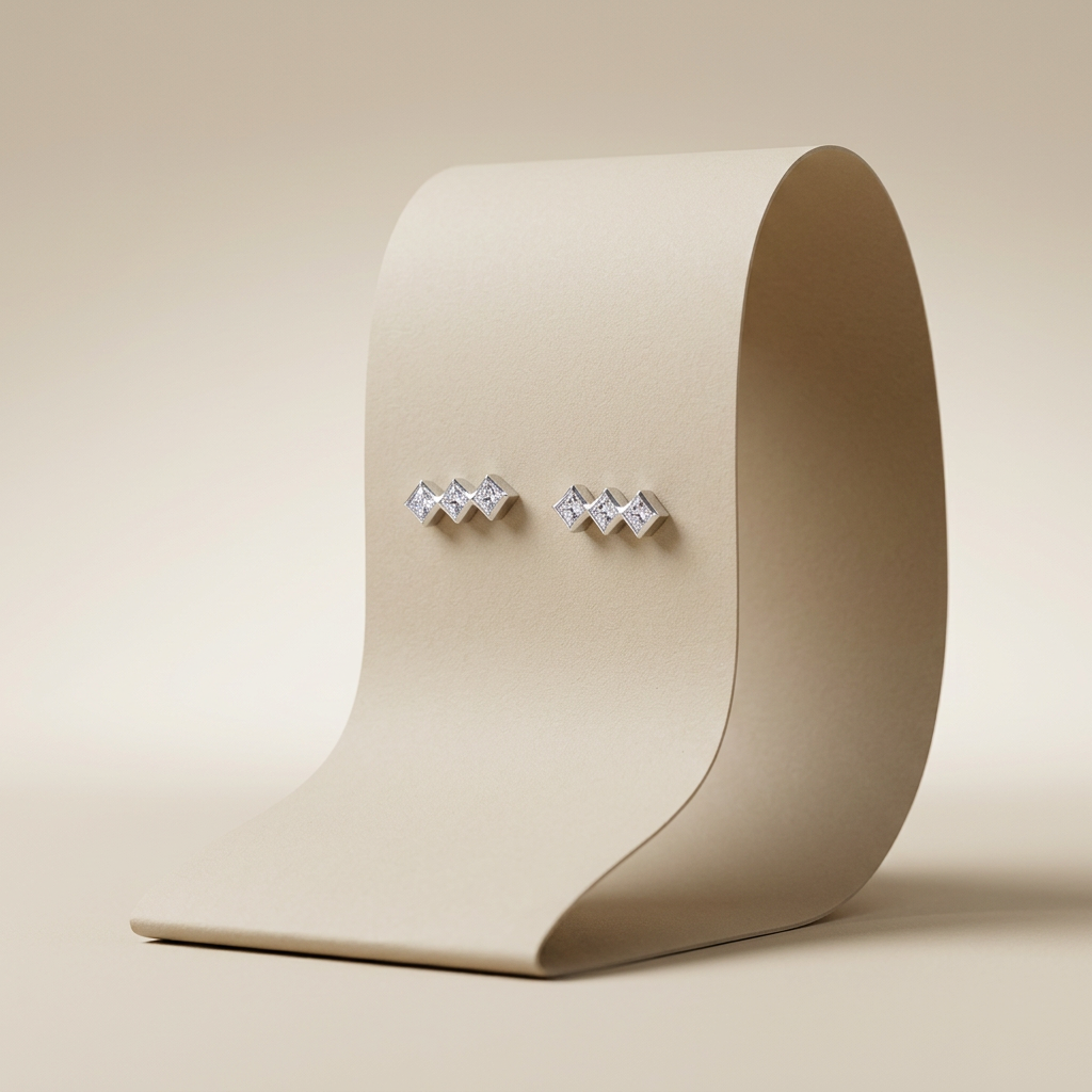 10k White Gold Canadian Diamond 3 Across Bar Stud Earrings | 0.18ct | Whistler Keepsake