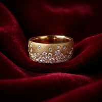 14K Yellow Gold Diamond Snowfall Stacker Ring | Luxury Anniversary Statement Band
