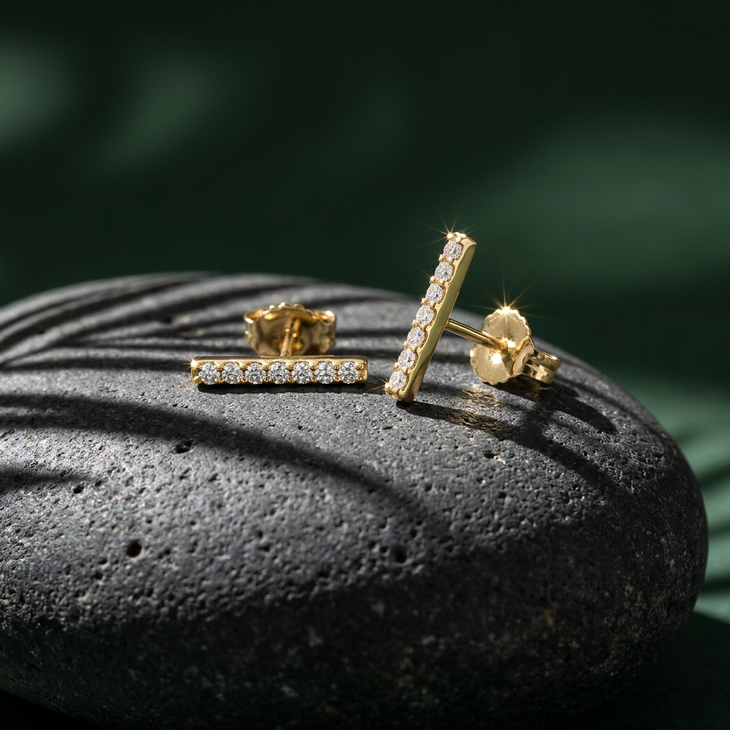 10k Yellow Gold Diamond Bar Stud Earrings | 0.14ct | Whistler Keepsake