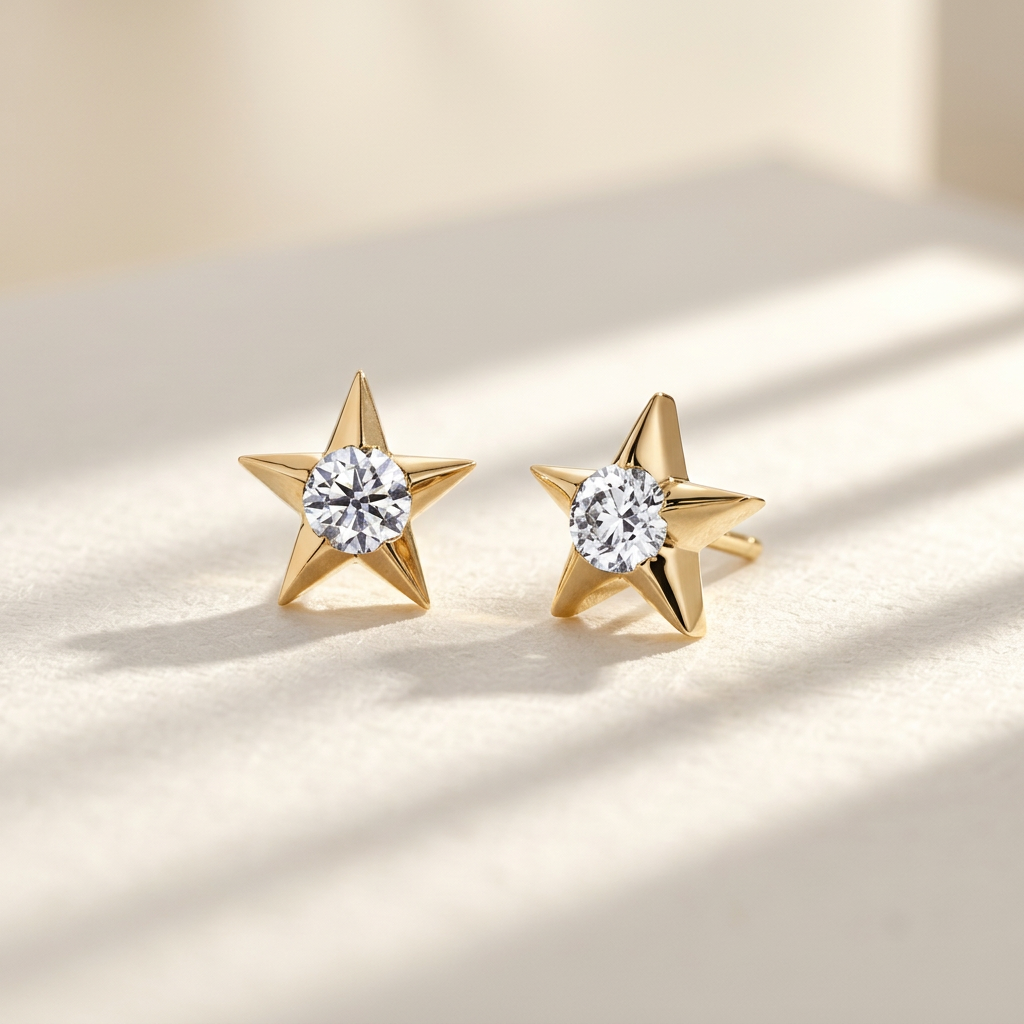 10k Yellow Gold Canadian Diamond Star Stud Earrings | Large | 0.28ct | Whistler Keepsake