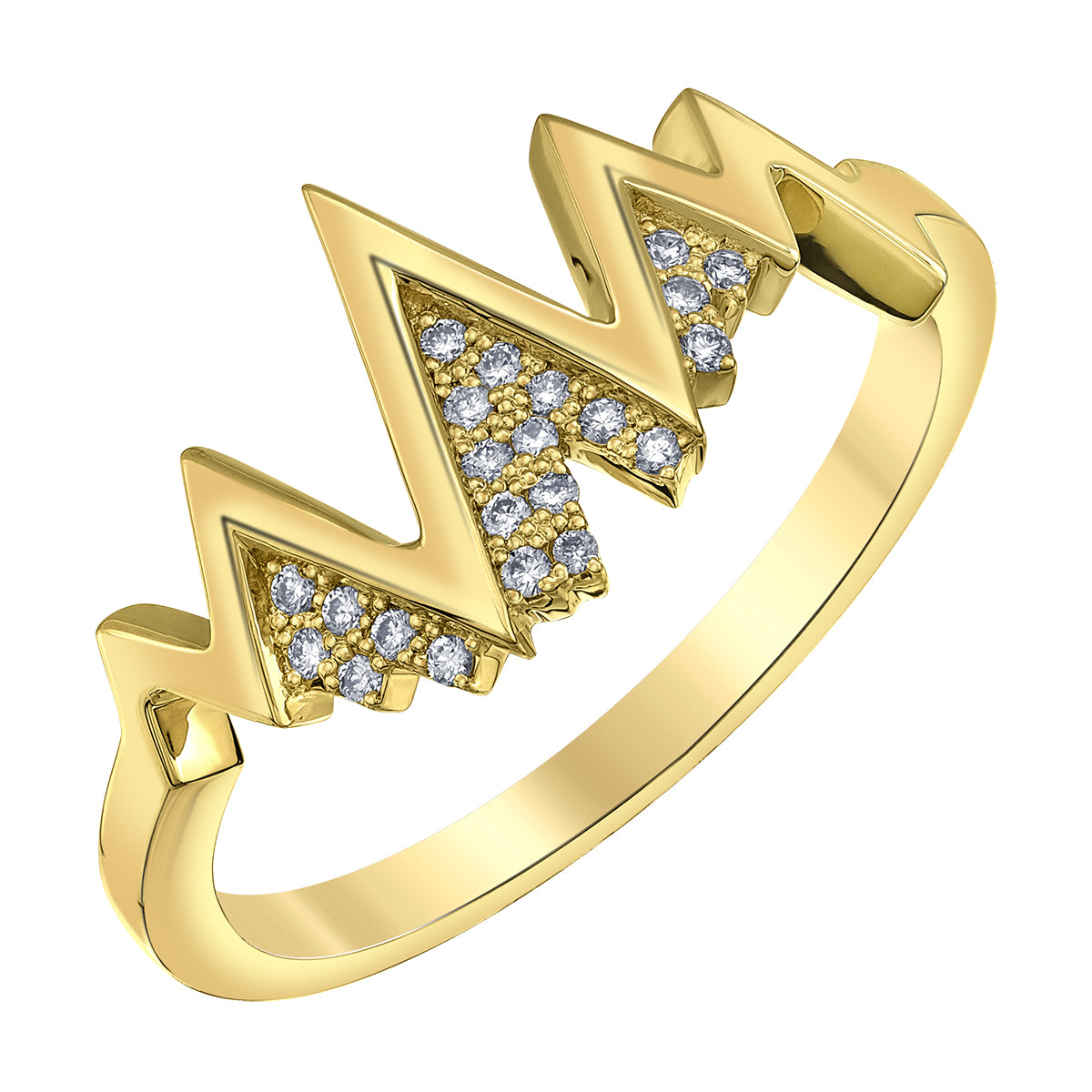 14k Yellow Gold Diamond Snow Capped Mountain Ring | Adventure & Graduation Gift