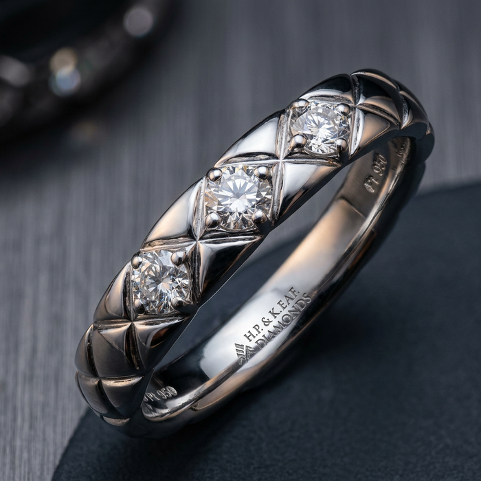 14k White Gold Canadian Diamond Quilted Stacker Ring | 0.12ct | Whistler Keepsake