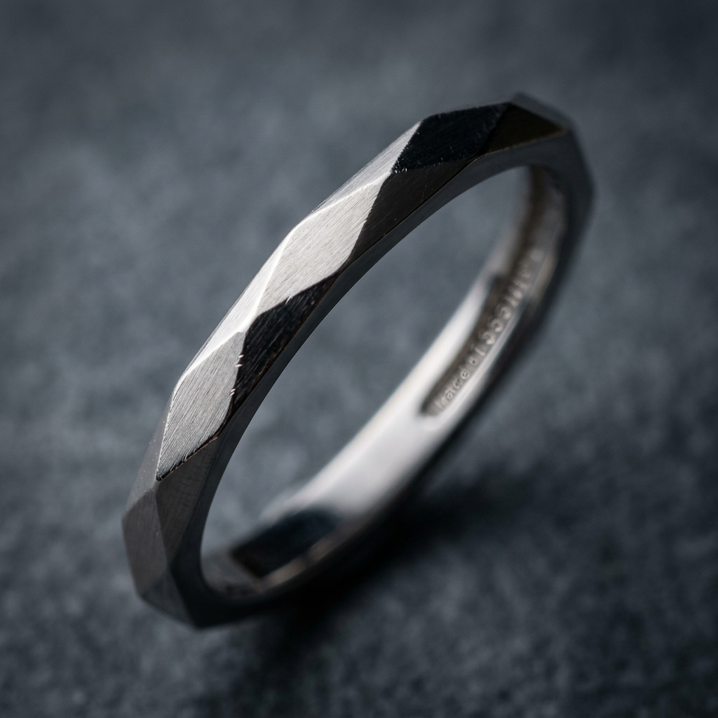 10k White Gold Diamond Cut Geometric Comfort Fit Stacker Ring | Whistler Keepsake
