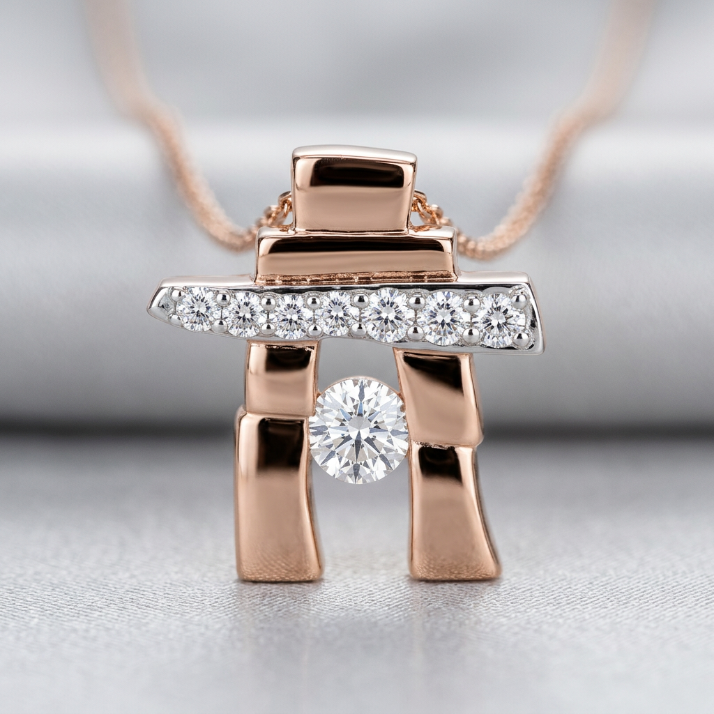 14k Rose Gold Canadian Diamond Inukshuk Pendant | 25th Anniversary Edition | 0.52cttw