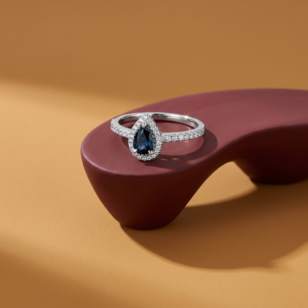 10k White Gold Sapphire & Diamond Halo Pear Shape Ring | 0.26ct | Whistler Keepsake