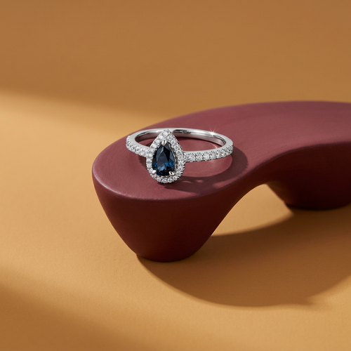 10k White Gold Sapphire & Diamond Halo Pear Shape Ring | 0.26ct | Whistler Keepsake