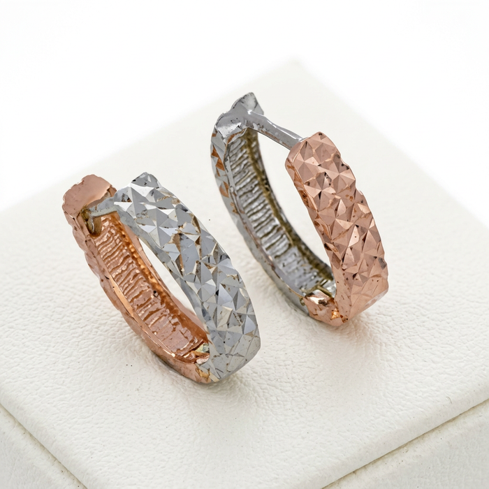 14k Rose & White Gold Diamond Cut Reversible Huggie Earrings | Whistler Keepsake