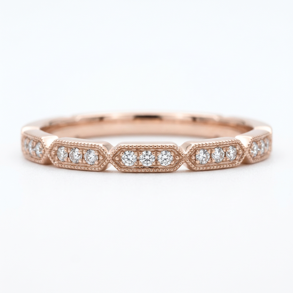 10k Rose Gold Diamond Antique Milgrain Stacker Ring | 0.08ct | Whistler Keepsake