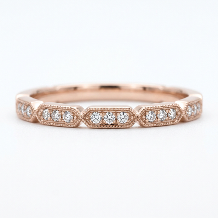 10k Rose Gold Diamond Antique Milgrain Stacker Ring | 0.08ct | Whistler Keepsake