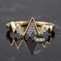 14k Yellow Gold Diamond Snow Capped Mountain Ring | Adventure & Graduation Gift