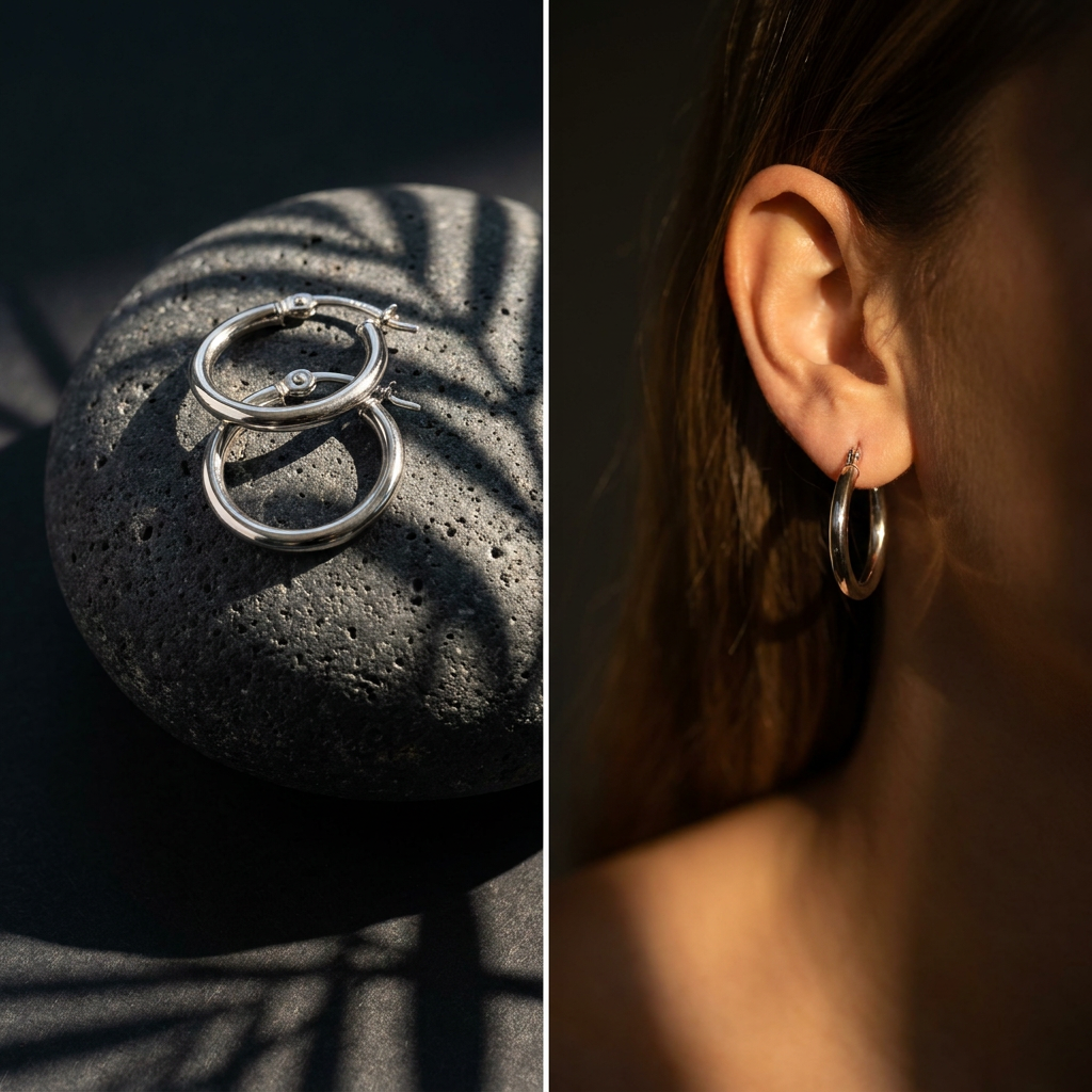 14k White Gold Tube Hoop Earrings | 15mm Small | Whistler Keepsake