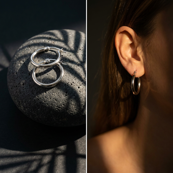 14k White Gold Tube Hoop Earrings | 15mm Small | Whistler Keepsake