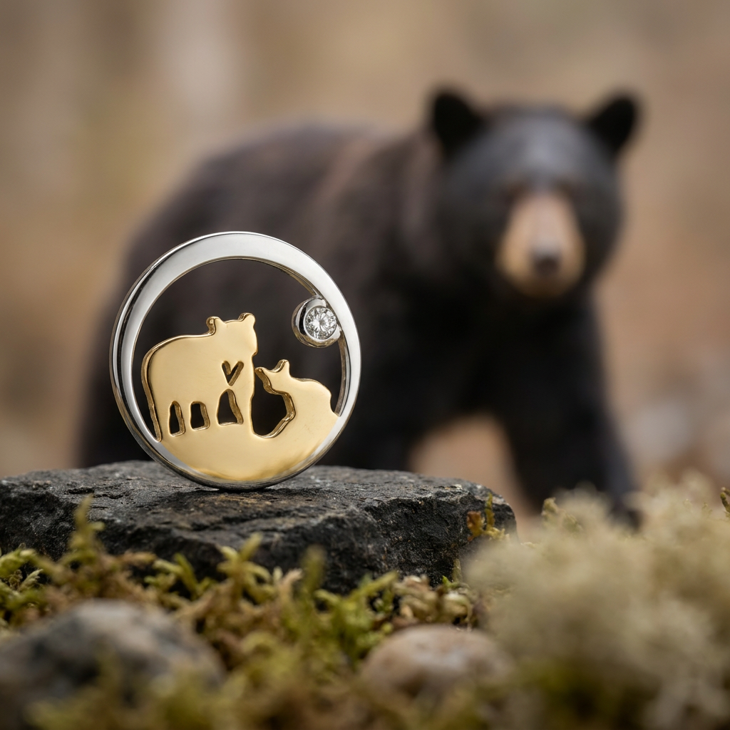 14k Canadian Gold Diamond Jeanie Bear Pendant | Small | Ethical Whistler Keepsake