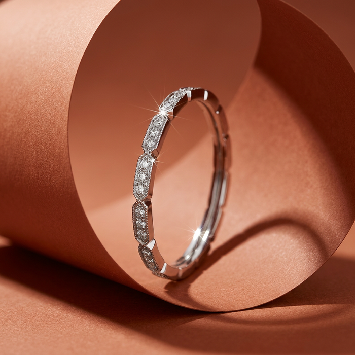 10k White Gold Diamond Antique Milgrain Stacker Ring | 0.08ct | Whistler Keepsake