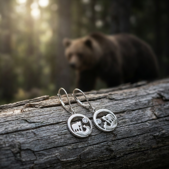 14k White Gold Diamond Jeanie Bear Earrings | Canadian Gold & Diamond Edition
