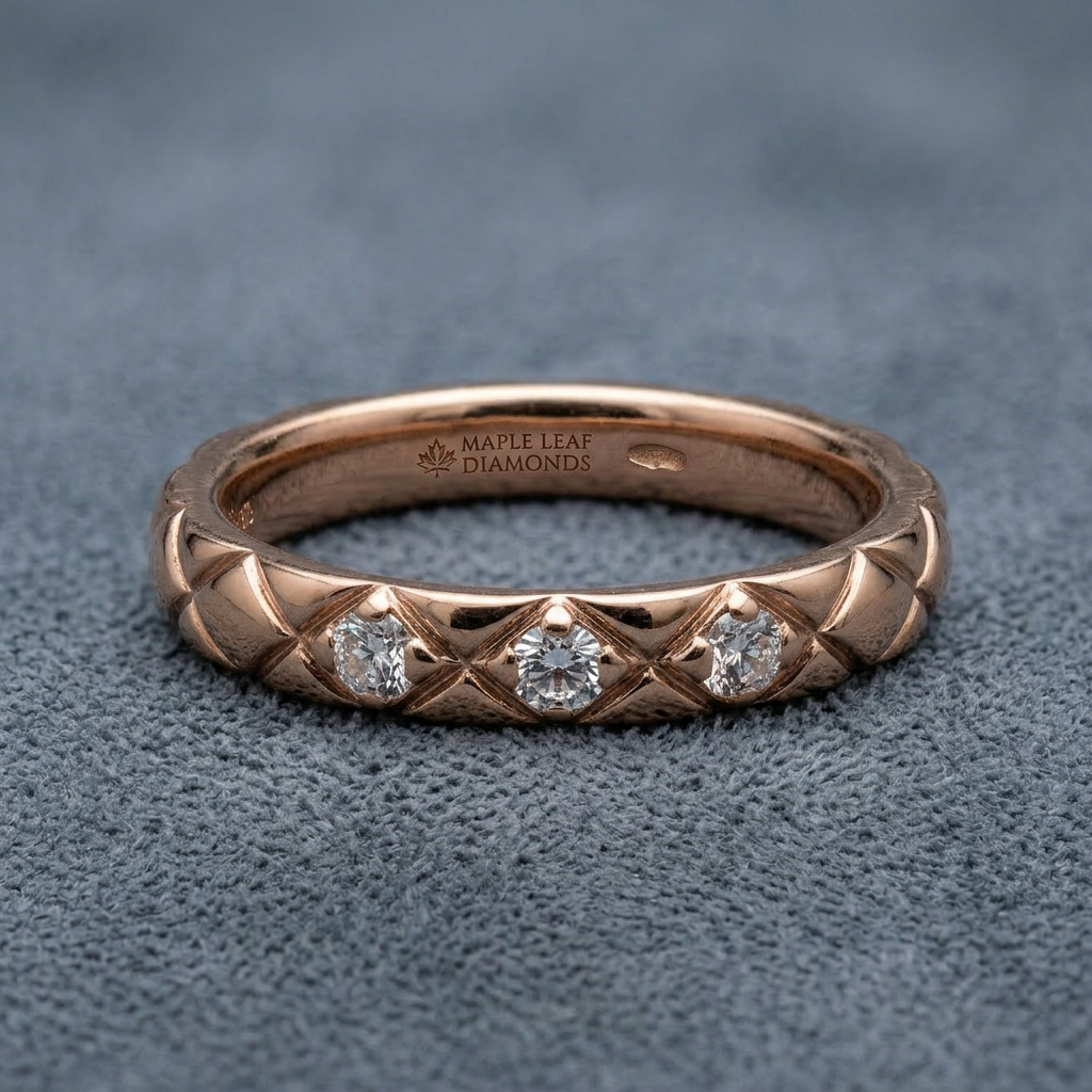14k Rose Gold Canadian Diamond Quilted Stacker Ring | 0.12ct | Whistler Keepsake