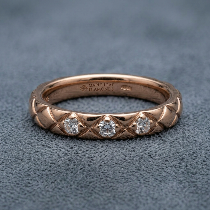 14k Rose Gold Canadian Diamond Quilted Stacker Ring | 0.12ct | Whistler Keepsake