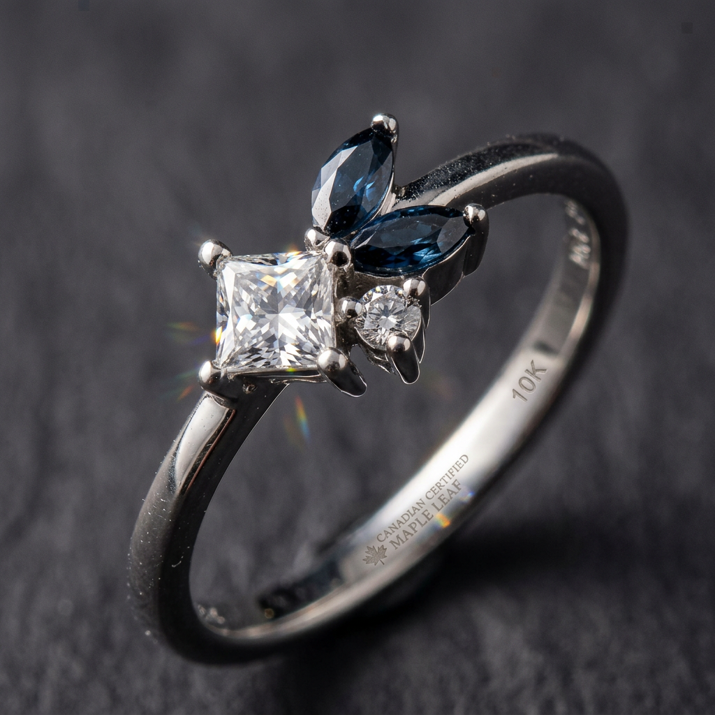 14k White Gold Blue Sapphire & Canadian Diamond Shooting Star Ring | Whistler Keepsake