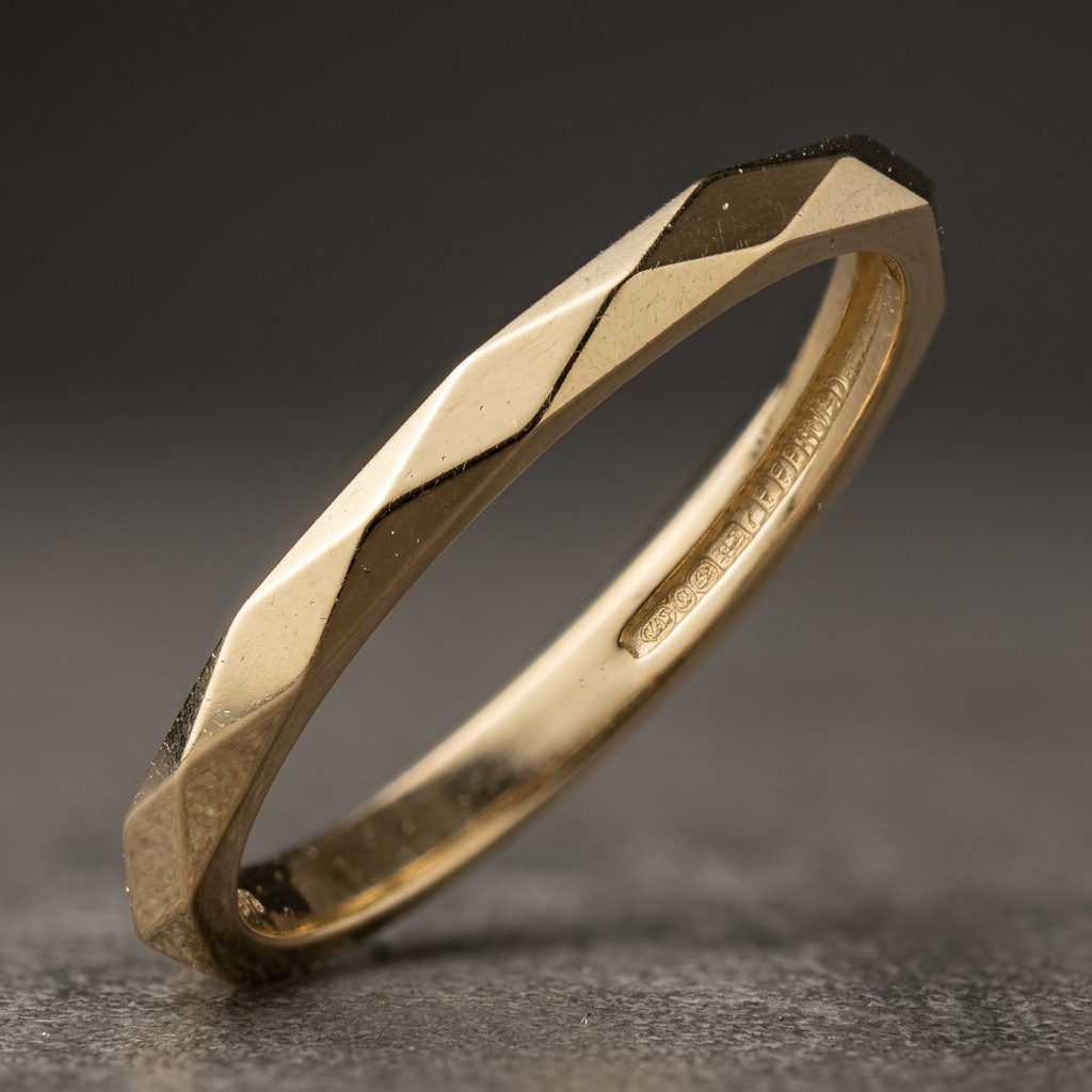 10k Yellow Gold Diamond Cut Geometric Comfort Fit Stacker Ring | Whistler Keepsake