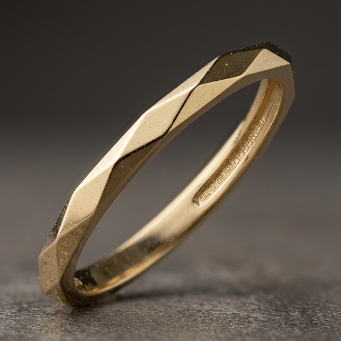 10k Yellow Gold Diamond Cut Geometric Comfort Fit Stacker Ring | Whistler Keepsake