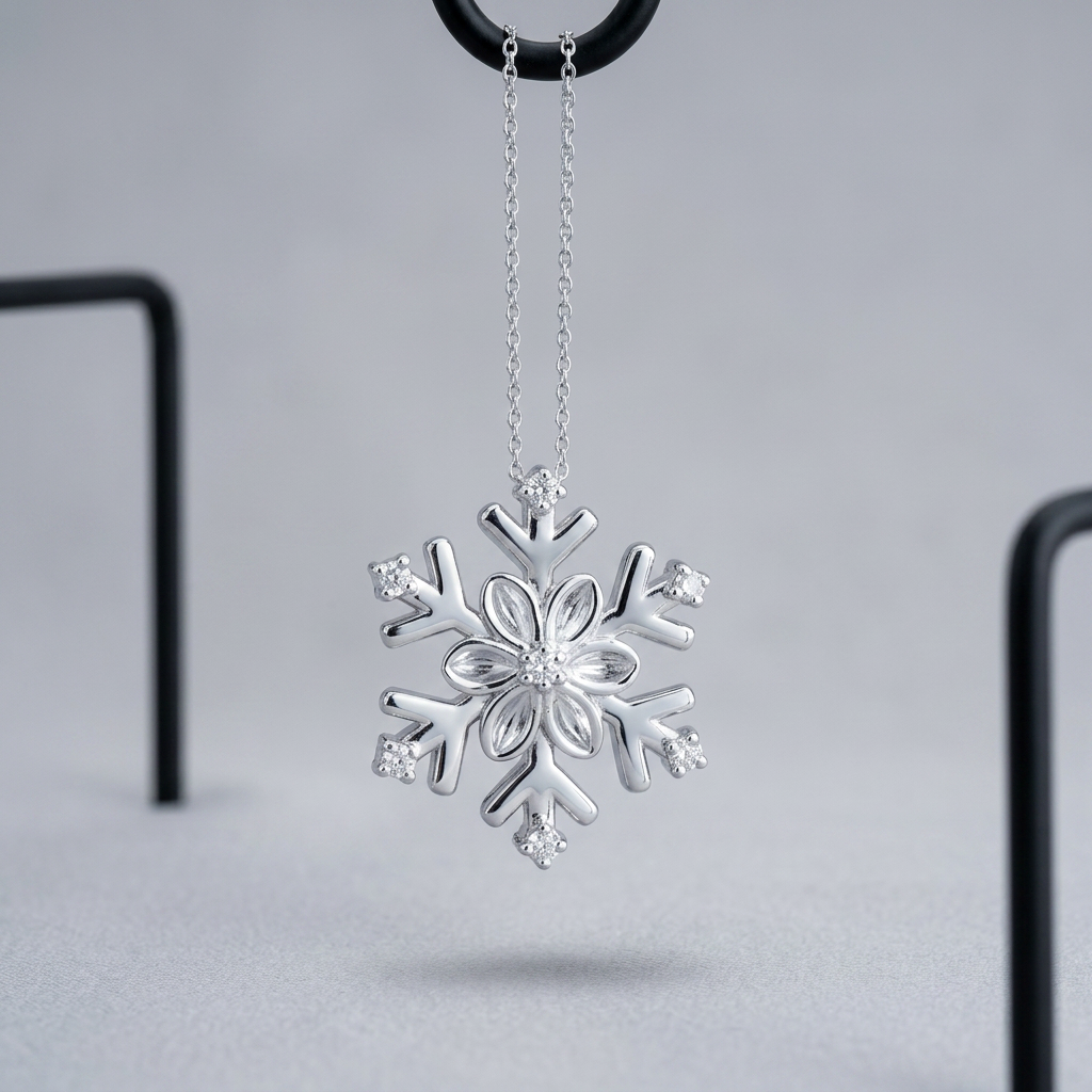 14k White Gold Diamond Snowflake Pendant | Luxury Winter Holiday Gift