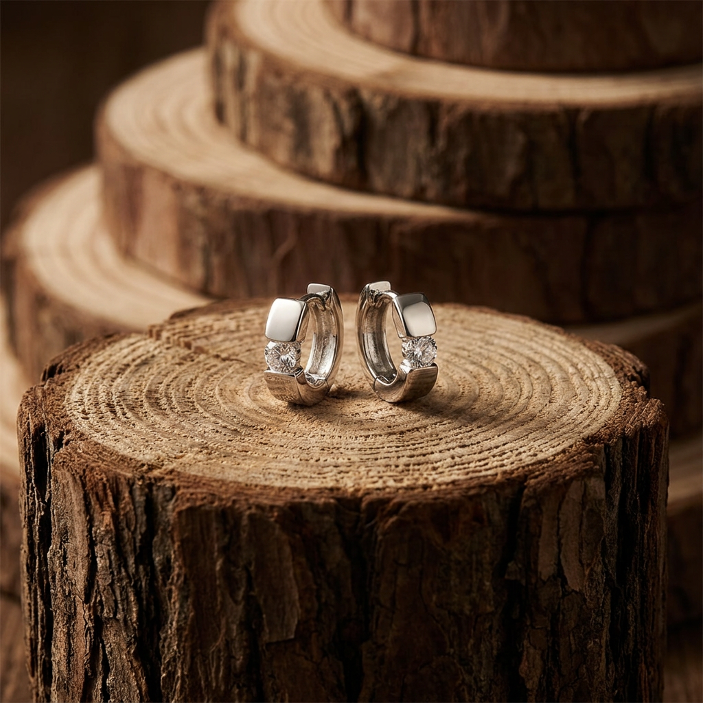 Sterling Silver Cubic Zirconia Huggie Earrings | 4mm CZ | Whistler Keepsake