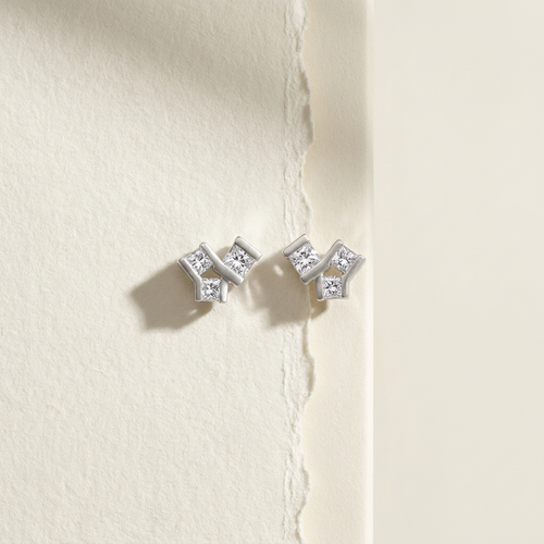 10k White Gold Canadian Diamond Princess Cut Cluster Stud Earrings | 0.24ct | Whistler Keepsake