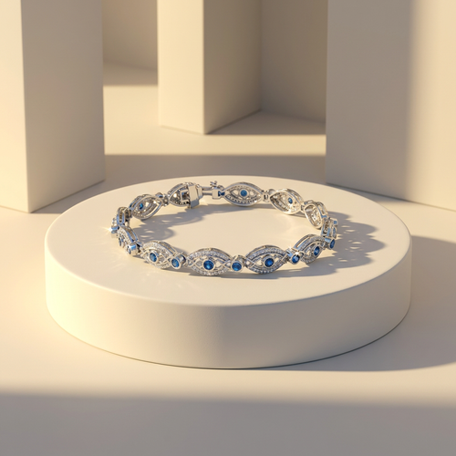 10k White Gold Diamond & Sapphire Antique Style Bracelet | 0.59cttw | Whistler Luxury Keepsake