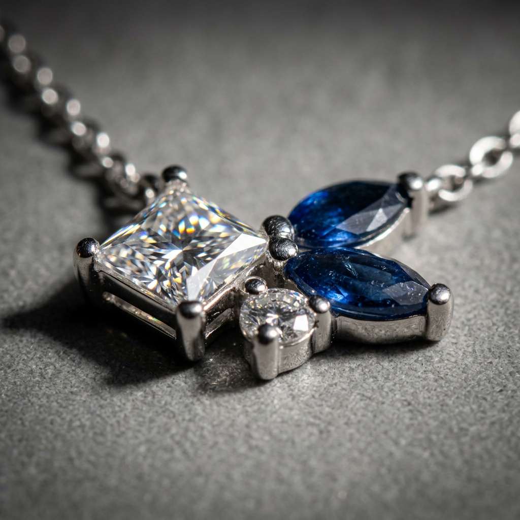 14k White Gold Blue Sapphire & Canadian Diamond Shooting Star Pendant | Whistler Keepsake