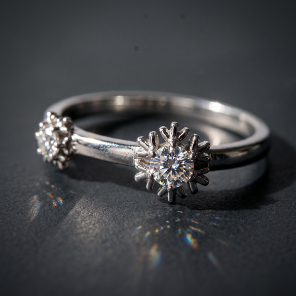 14k White Gold Canadian Diamond Double Snowflake Stacker Ring | 0.12cttw | Whistler Winter Keepsake