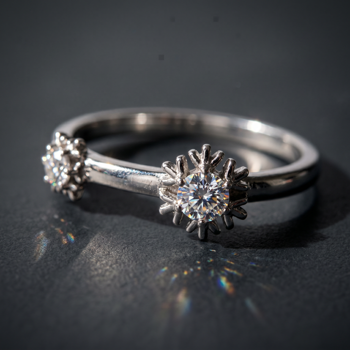 14k White Gold Canadian Diamond Double Snowflake Stacker Ring | 0.12cttw | Whistler Winter Keepsake