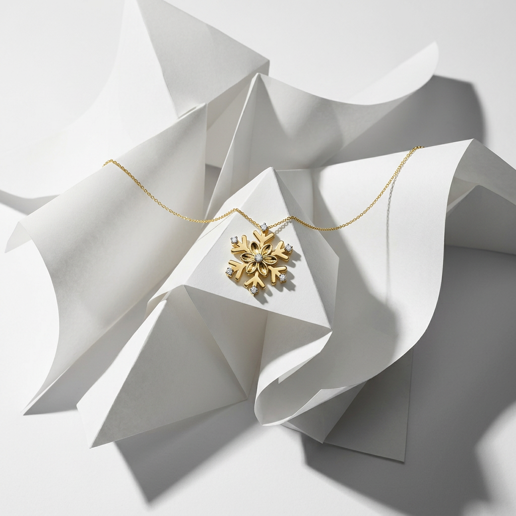 14k Yellow Gold Diamond Snowflake Pendant | Winter Holiday Gift