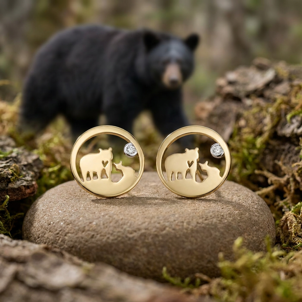 14k Canadian Gold Diamond Jeanie Bear Pendant | Small | Ethical Whistler Keepsake