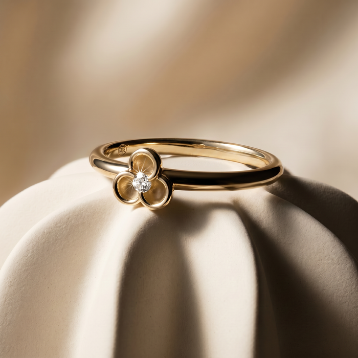 14k Yellow Gold Diamond Orchid Stacker Ring | April Birthstone Gift